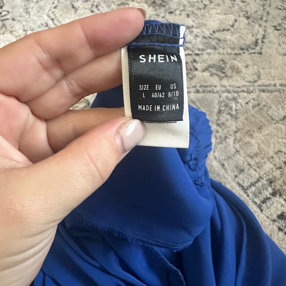 SHEIN blue one shoulder reversible  romper;size L - Picture 3 of 3